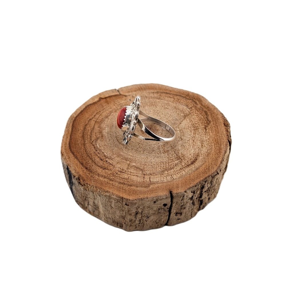 Navajo Red Spiny Oyster Stone Ring Handcrafted Native Am Jewelry Size 7.5US** - Picture 7 of 9